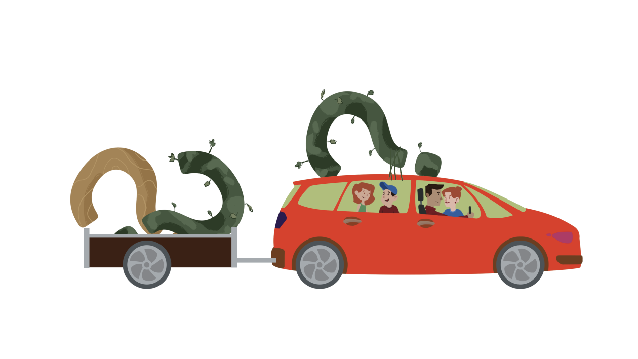 auto en aanhangwagen met vraagtekens erop